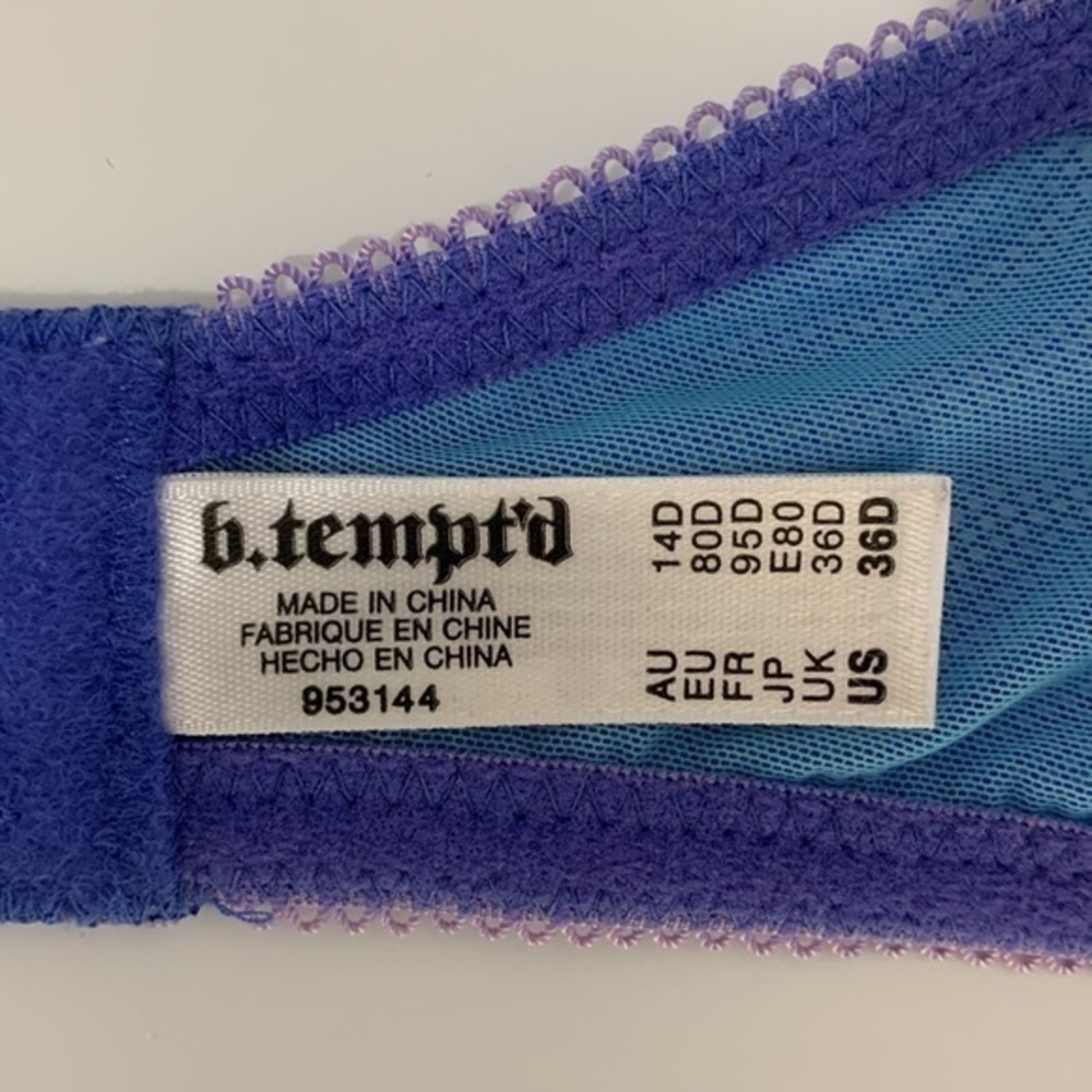b.tempt’d purple & aqua blue lace bra. 36D. Underwire. Lightly lined. EUC - Picture 8 of 9
